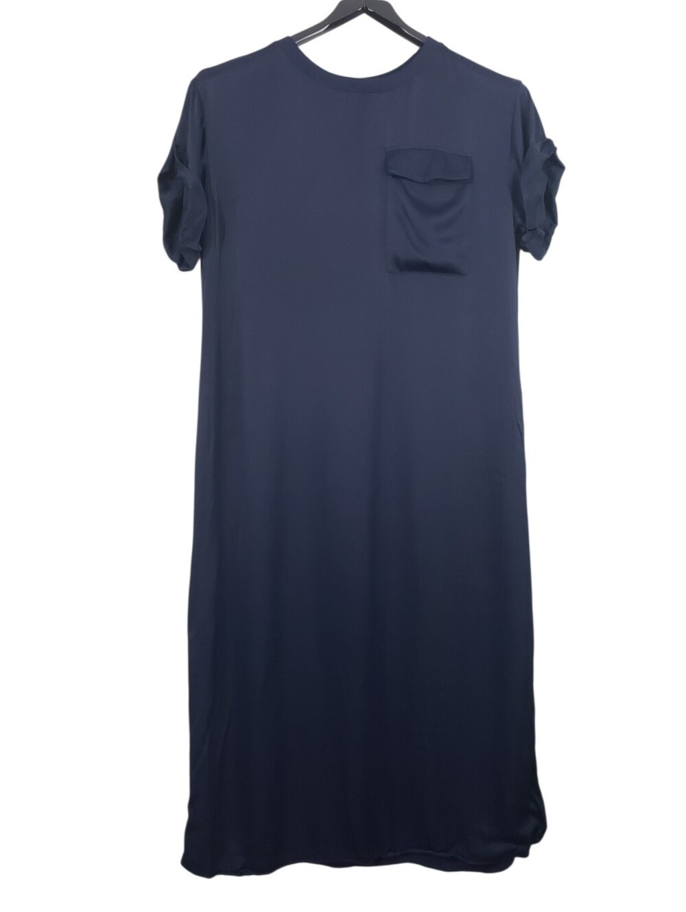 Nordstrom Navy Blue Satin T-Shirt Maxi Dress Cuffed Sleeve Size M
